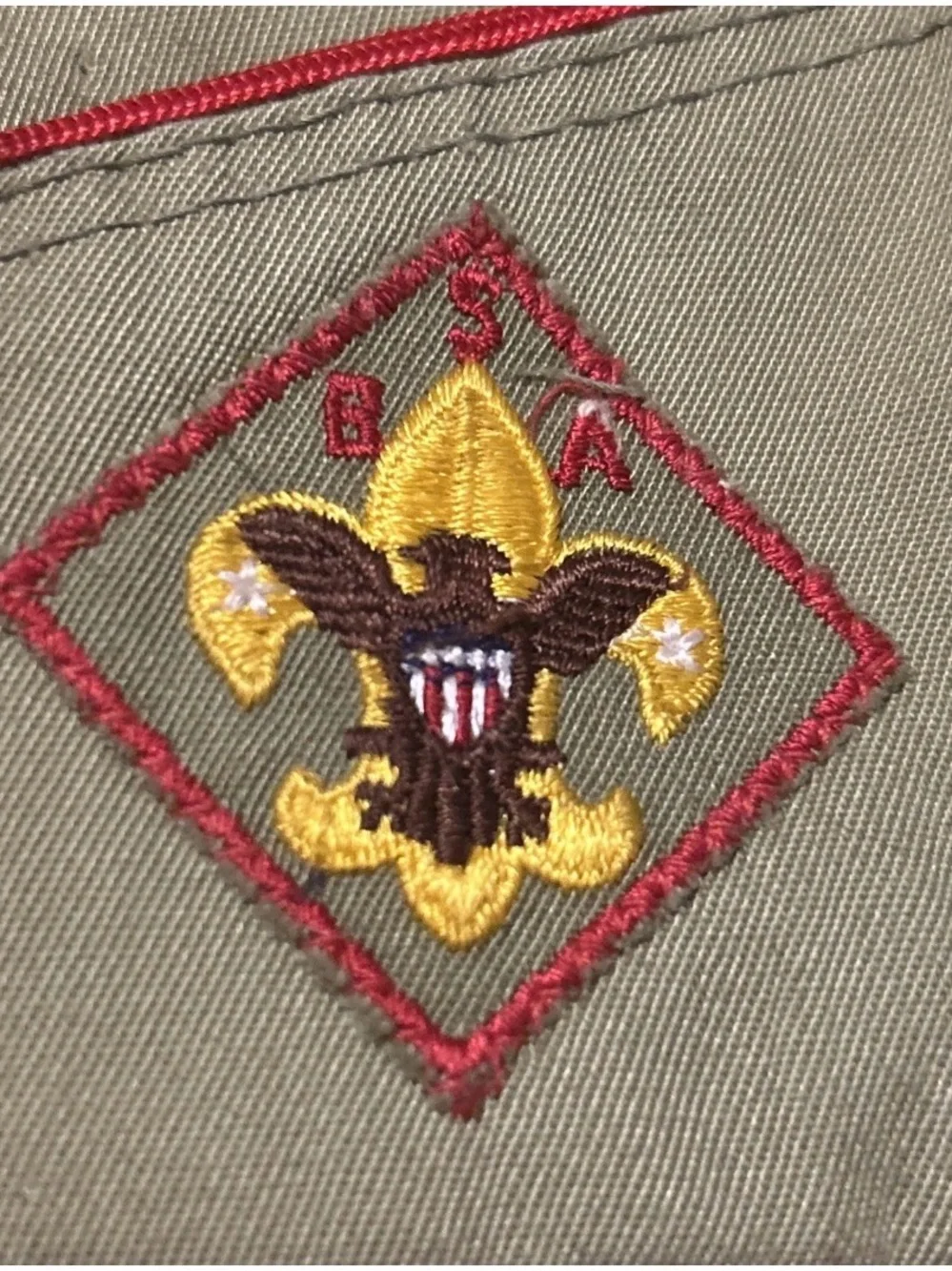 Kids Olive Scout Side Cap with Red Trim and Fleur-de-Lis Patch